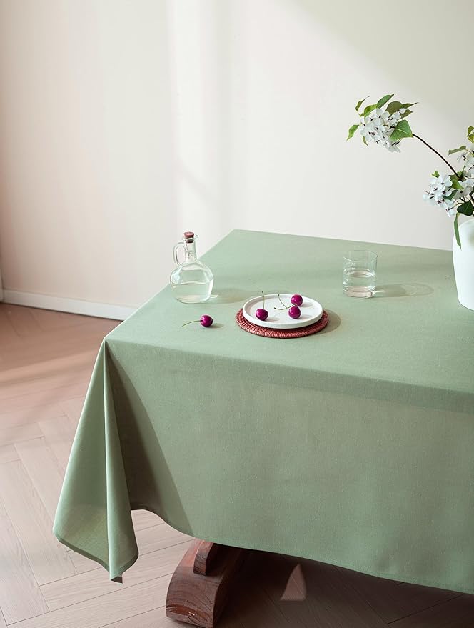 Sage Green Linen Table Cloths for 6 Foot Rectangle Tables Farmhouse Neutral Tablecloth Rectangular Kitchen Decoration Dining Table Cover Washable Water Resistant 60x102