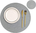 Round Leather Placemats for Round Tables Set of 6, Gray Table Place Mats and Coasters, Washable Easy to Care for Indoor Decor 13" Diameter