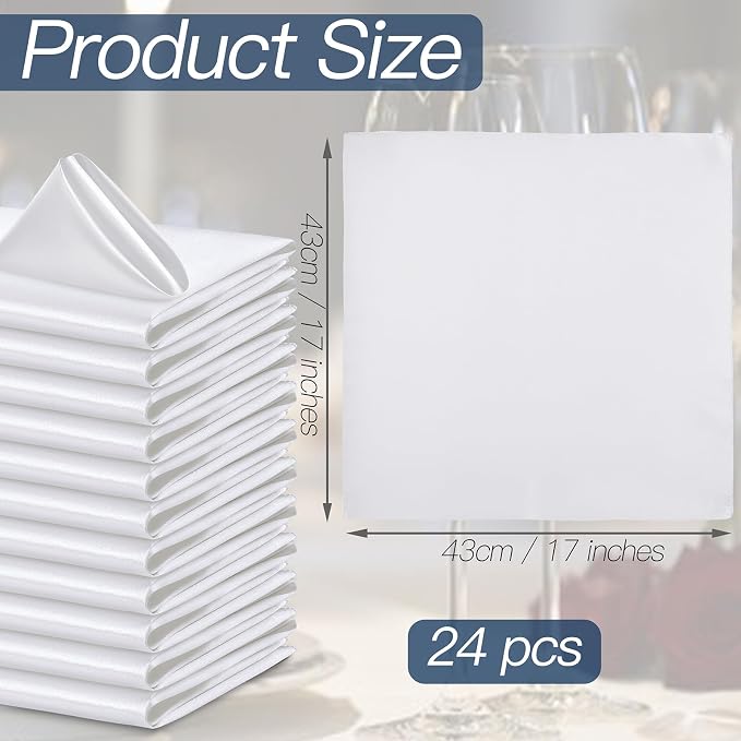 P Pothuiny 24 Pcs White Satin Napkins 17 x 17 Inch, Satin Cloth Napkins | - Image 2