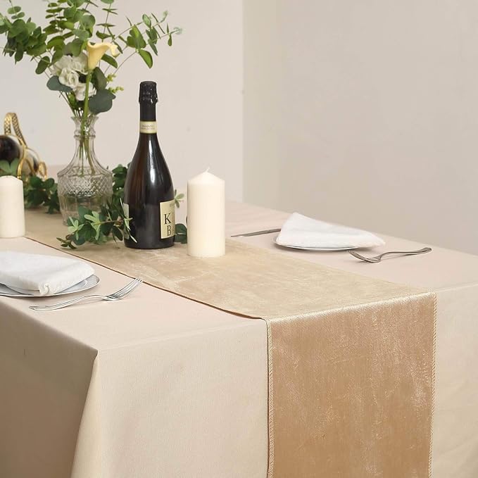 10 pcs 12x108-Inch Champagne Premium Velvet Table Runners Wedding Reception - Image 5