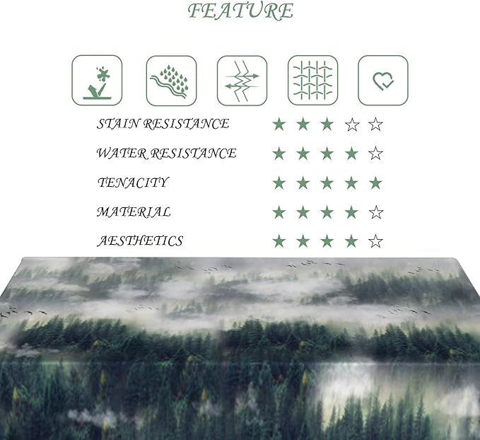 70x140 Inch Nature Rectangular Tablecloth Bird Fog Pine Tree Dreamland Table Cloth Waterproof Durable Table Cover for Holiday Picnic Outdoor BBQ Decor