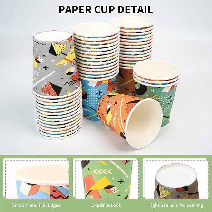 500 Pack 5oz Disposable Paper Cups, Mini Colorful Small Mouthwash Cups, for Parties, Picnics, Barbecues, Travel and Events, Polygon