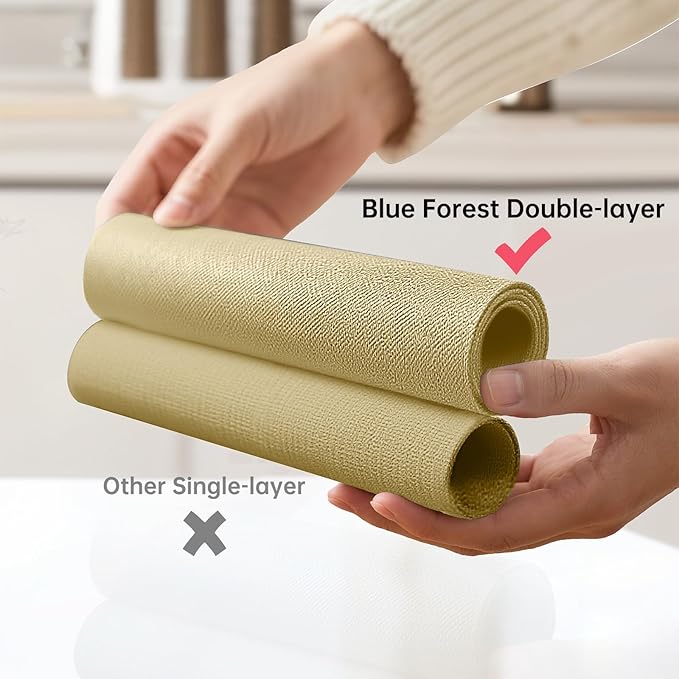 Blue Forest Placemats Set of 8, Dual-Layered Thickened Faux Linen Table Mats Heat Resistant Machine Washable Wrinkle Free Place Mats for Kitchen Dining Outdoor/Indoor (Beige)
