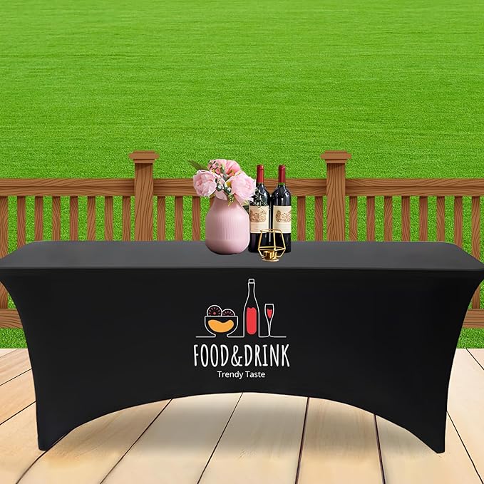 Personalized Table Cloth with Logo Image Customized Tablecloth 4FT/5FT/6FT/8FT Spandex Customized Table Cover Promotional Business Tradeshow Events Birthday Party Wedding (4FT Spandex(Open back))