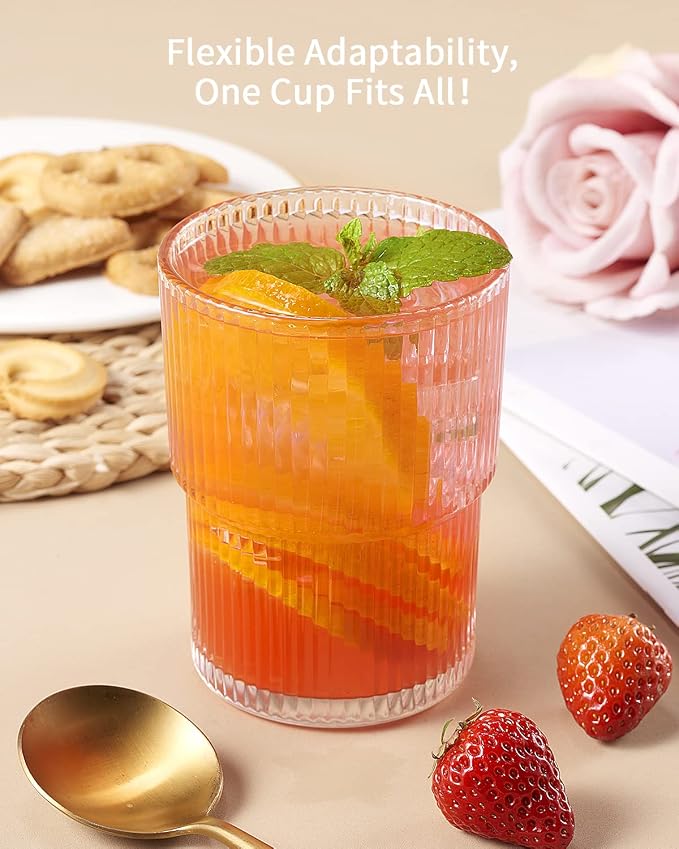 6PCS Ribbed Drinking Glasses, 14Oz Stackable Glass Cup Set - Image 6