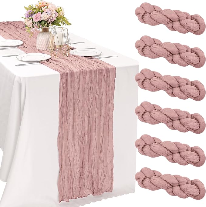6 Pieces Dusty Pink 10FT Cheesecloth Table Runner Boho Gauze Fabric Table by JALANCY