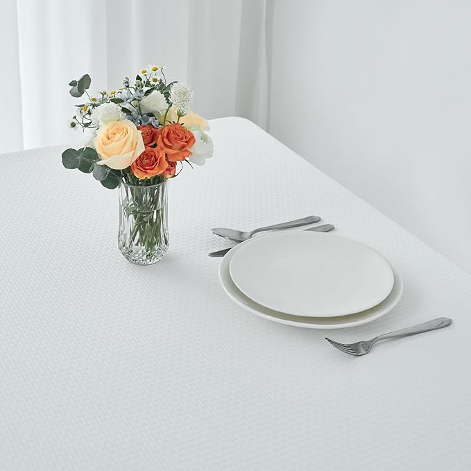 maxmill Weaved Texture Tablecloth Water Resistance Antiwrinkle Spillproof Soft Washable Table Cloth for Dining Room, Buffet Banquet Parties Holiday Dinner, Rectangular 60 x 108 Inch, White