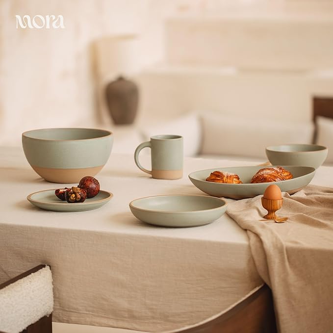 MORA Medium Plates Set of 4, 8.5 inch Ceramic Pottery Salad Plates - Microwave, Oven and Dishwasher Safe - Harvest