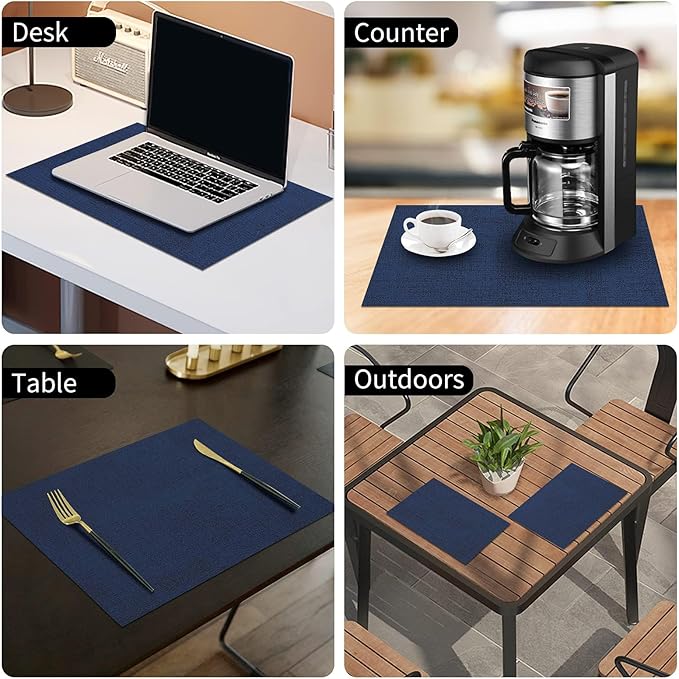 homing Faux Leather Heat Resistant Placemats 6 Packs, Waterproof Wipeable Dining PU Place Mats for Indoor & Outdoor, Easy to Clean, Dark Navy Blue