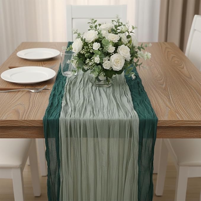 Cheesecloth Table Runner 2 Pack Sage Green and Dark Green, Boho Gauze Table by Avolander