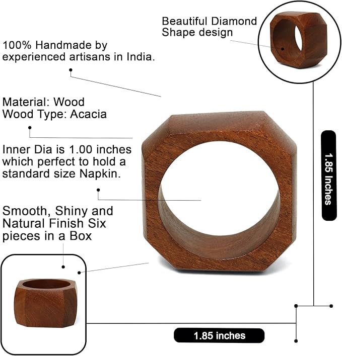 Wooden Napkin Rings Set of 12 for Dinning Table Decor | Wood Napkin Holder Set of Twelve for Dinner Table Decoration | Napkin Ring for Home and Kitchen Decor