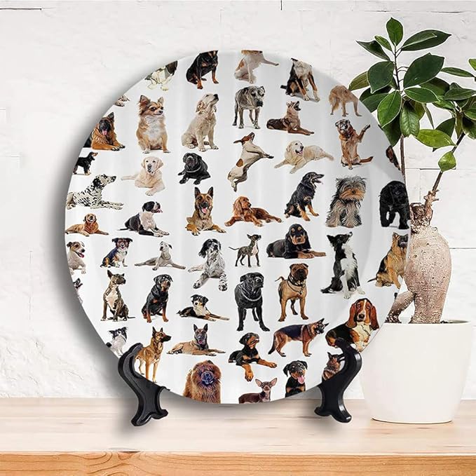 Ceramic Display Plate, Dog Lover Ceramic Hanging Decorative Plate, Austratlian Shepherd Pet Italian Mastiff, 8 Inch, Household Custom Ceramic Plate, Brown Black