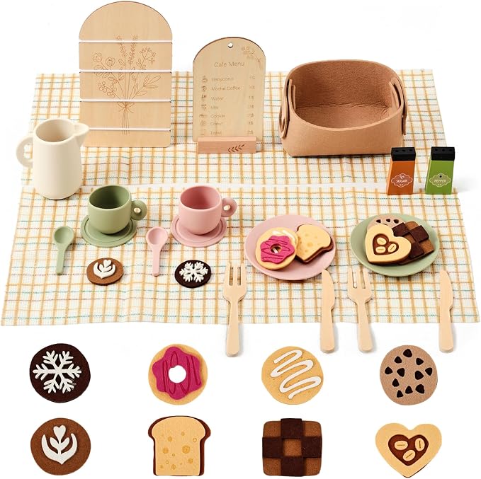 Youuys Tea Party Set for Toddlers 3-5, Wooden & Silicone Pretend Play Tea Set by YOUUYS