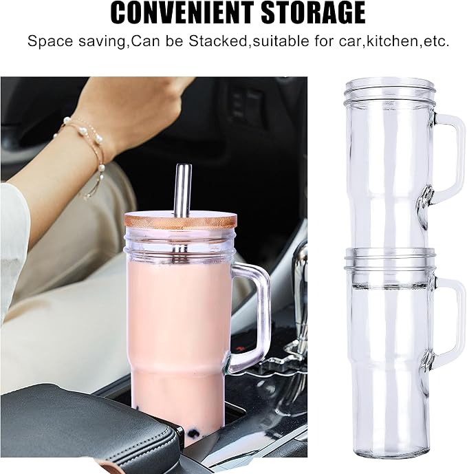 24oz Glass Cups with Lids and Straws - Image 6