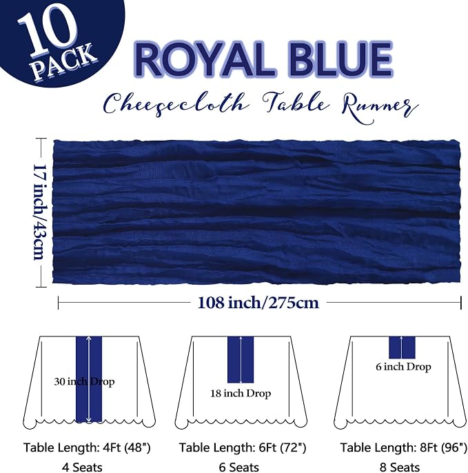 10 Pack 17 x 108 Inch Royal Blue Table Runner Cheesecloth | Gauze Cheese Cloth - Image 2