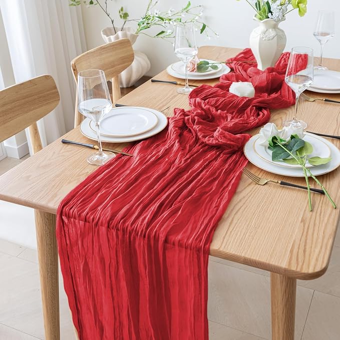 Cheesecloth Table Runner 10FT 2Pcs Red Boho Gauze Sheer Runners | Cheese Cloth - Image 6