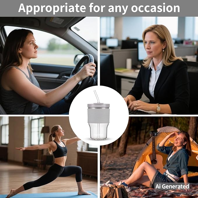 BLUEPOLAR Glass Cups with Lids and Straws, 16oz/480ml Reusable Iced Coffee - Image 3