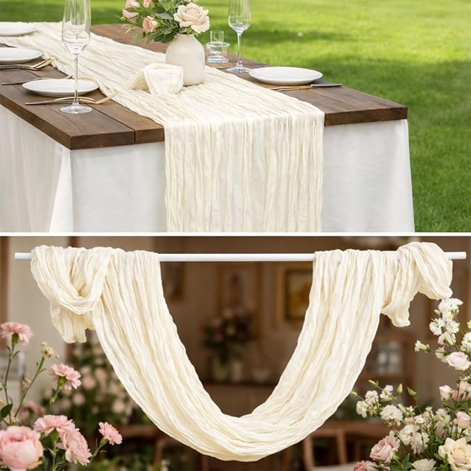 6 Pack Beige Cheesecloth Table Runner 22x120 Inch | Boho Gauze Table Runner - Image 6