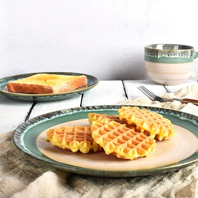 Bosmarlin Stoneware Dinner Plates, 10.5 inches, Set of 4 for Salad, Pasta, Dessert, Microwave and Dishwasher Safe (Green, 10.5 in)