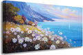 Anolyfi Coastal Landscape Wall Art Nature Flower Mountain Canvas Painting Blue Ocean Seascape Picture, Textured Artwork Large Framed for Living Room Bedroom Bathroom Kitchen Office Home Decor 40"x20"