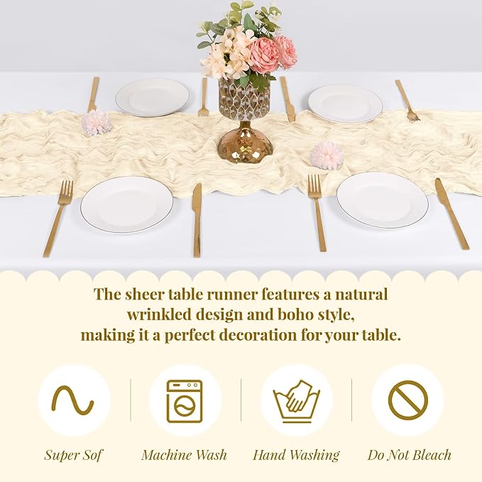6 Pack Ivory Cheesecloth Table Runner, 17 x 108 Inch, Gauze Cheese Cloth Table - Image 5