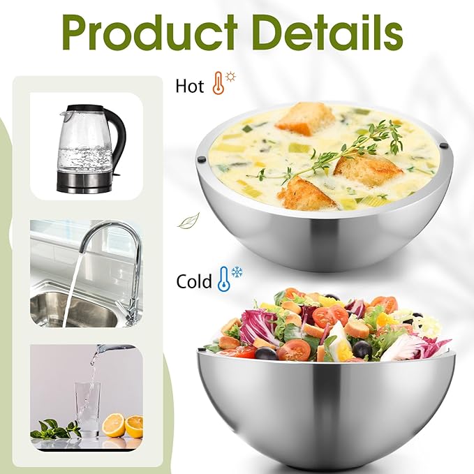Honeydak 2 Pack 70 oz Dip Chiller Bowl Stainless Steel Double Walled Insulated Ice Serving Bowl for Parties Salsa, Guacamole, Condiments, Sauces, Salad & Food Hot or Cold