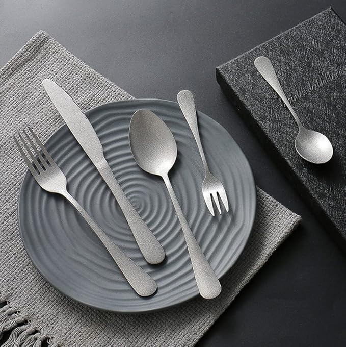 Matte Silverware Set for 6 Stainless Steel Flatware Set Vintage Style Delicate Cutlery Utensils 30 Piece Include Knives Forks and Spoons Tableware Set for Home Kitchen Wedding Restaurant