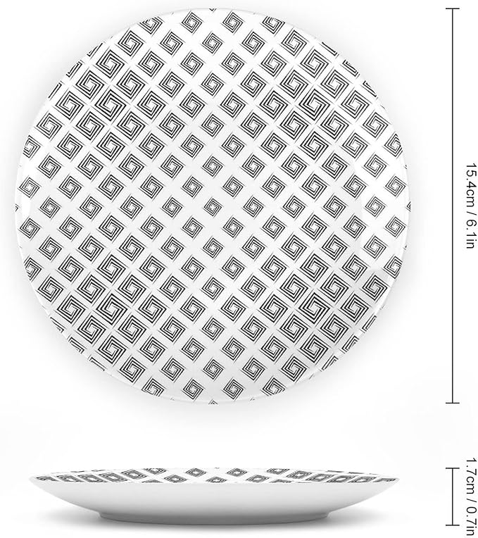 Decorative Plates, Abstract Print Ornament, Minimalist Geometric Diamond Shaped Square Lines, 6 Inch, Kitchen Wall Decor, Black White