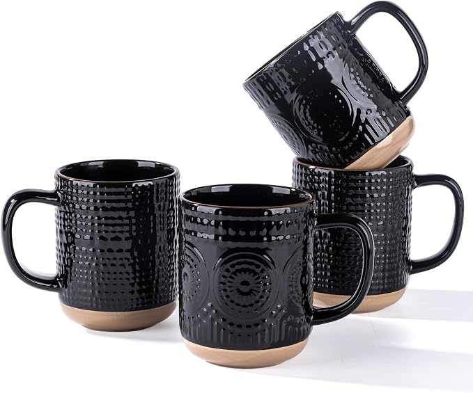 GBhome Coffee Mugs Set of 4, 16 oz Black Coffee Cups by GBhome