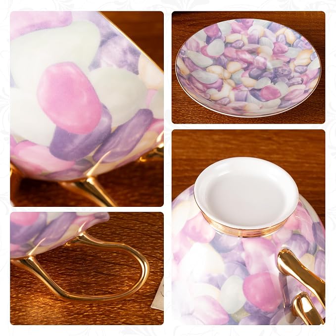 KAMMAK Tea Cups and Saucers Set of 2, Porcelain Coffee Cups, JBE024 | Stackable - Image 6