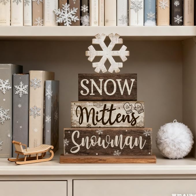 Moucuny 4 Pcs Winter Table Decorations Wooden Snowflake Decor Christmas Tiered - Image 7