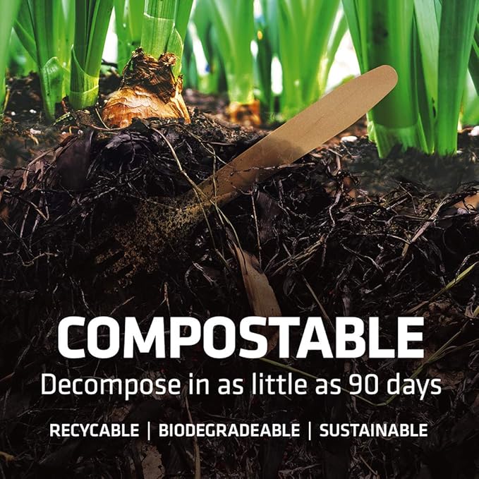 Disposable Wooden Cutlery Set - 100% Home Compostable - 100 Forks 6.5", Bamboo Utensils Alternative, Eco-Friendly, Organic, Sustainable and Carbon Neutral Certified