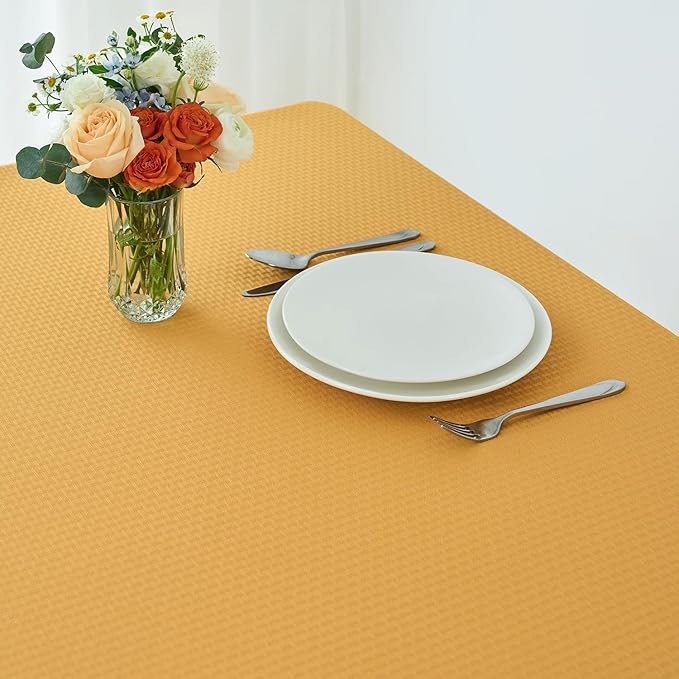 maxmill Square Tablecloth Water Resistance Antiwrinkle Spill Proof Weaved Texture Table Cloth, Decorative Fabric Table Cover for Banquet Parties Event Holiday Dinner, 70 x 70 Inch, Ochre Yellow