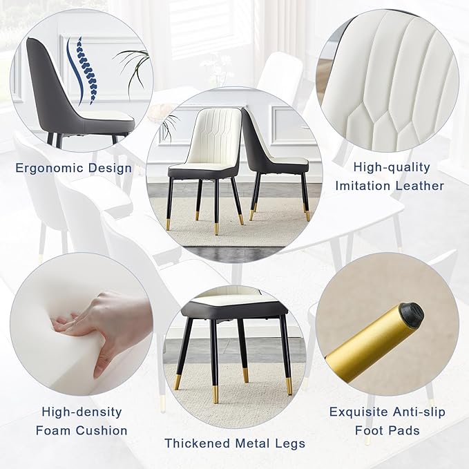 Extendable Dining Table Set for 6, 55'' to 78.8'' Rectangular Thickened Sintered Stone Kitchen Table with 6 Upholstered Chairs, Modern Space Saving 7-Piece Dinner Table Set