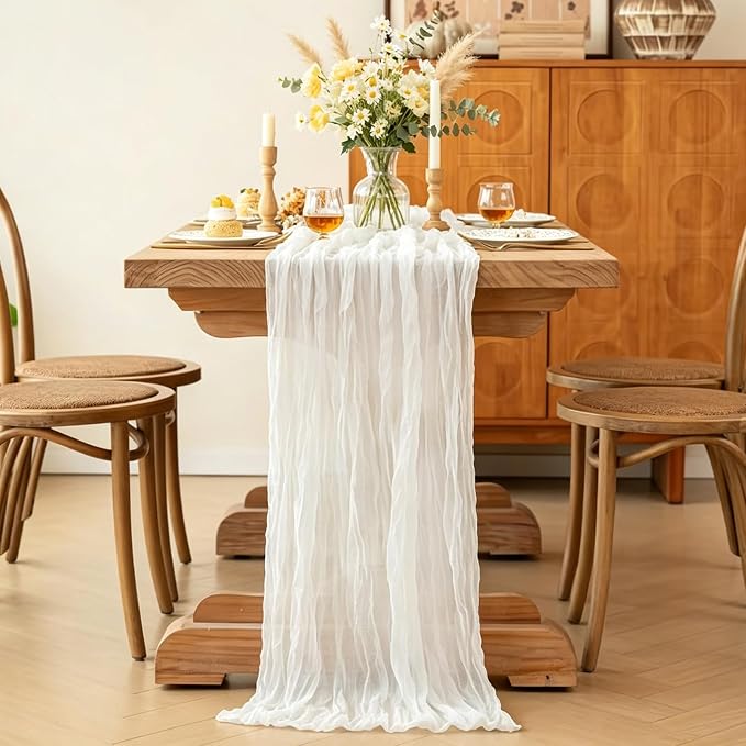 3Pcs Ivory White Table Runner, 10FT Rustic White Table Runner 35*120inch Boho - Image 4