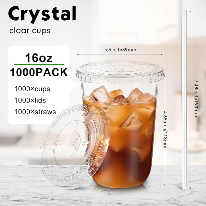 Ziliny 1000 Sets 16 oz Clear Plastic Cups - Image 3