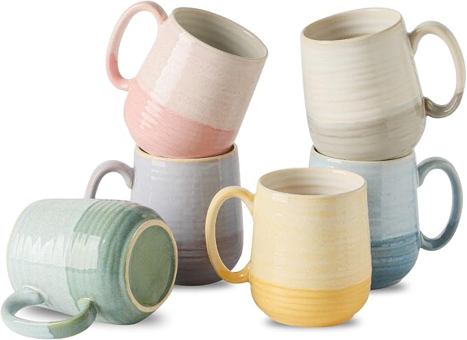 HASENSE Coffee Mugs, 12 oz Porcelain Coffee Cups Set of 6, Two-Tone Reactive by Hasense
