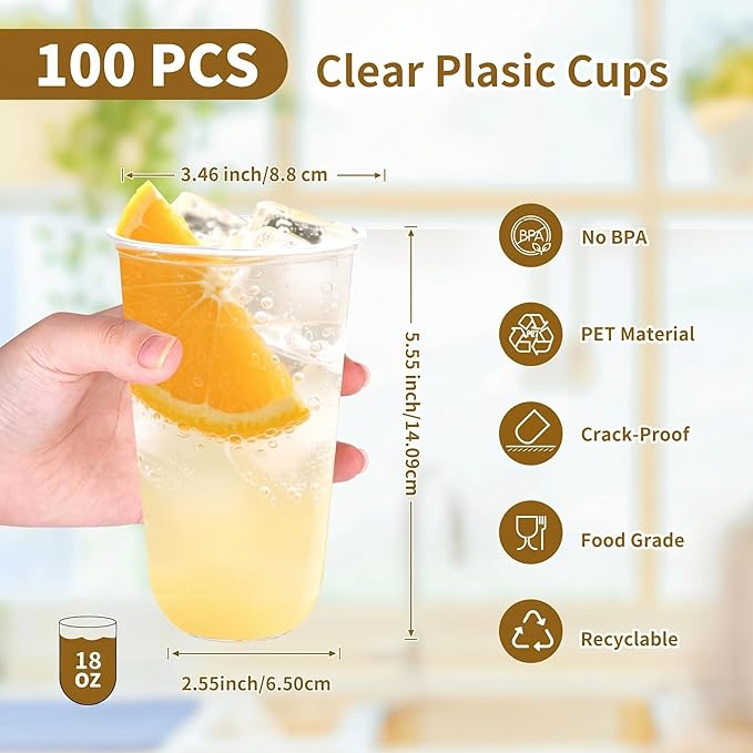 KesaPlan 100 Pcs 18oz Plastic Clear Cups, Disposable Wine Cocktail Glasses | - Image 2