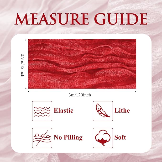 Cheesecloth Table Runner 10FT 12Pcs Red Boho Gauze Sheer Runners | Cheese Cloth - Image 2