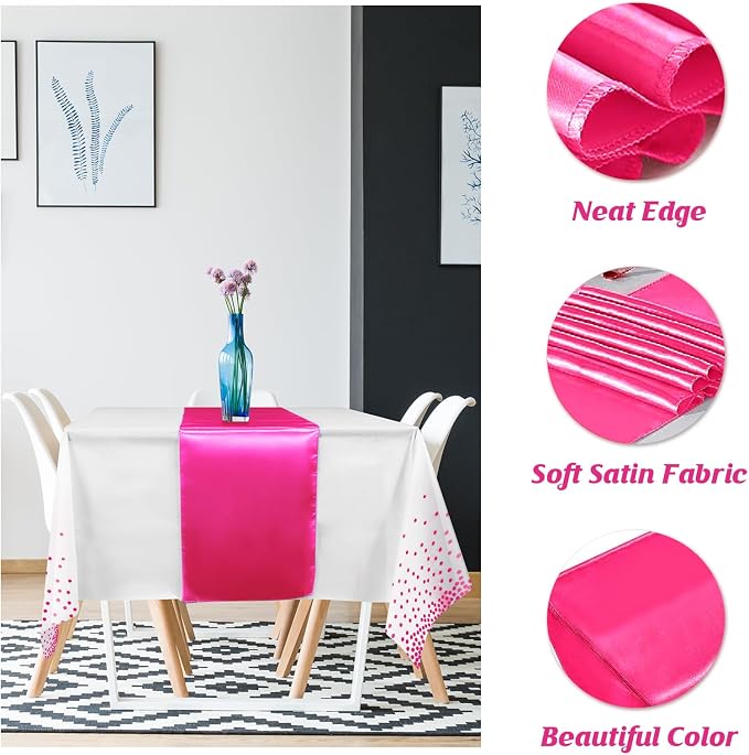 MASHAN 8Pack Disposable Plastic Party Tablecloths & Satin Table Runner Set - Image 3