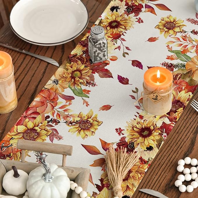 Artoid Mode 210 GSM Fall Table Runner 13x90 Inch Home Party Decor | Sunflower - Image 7