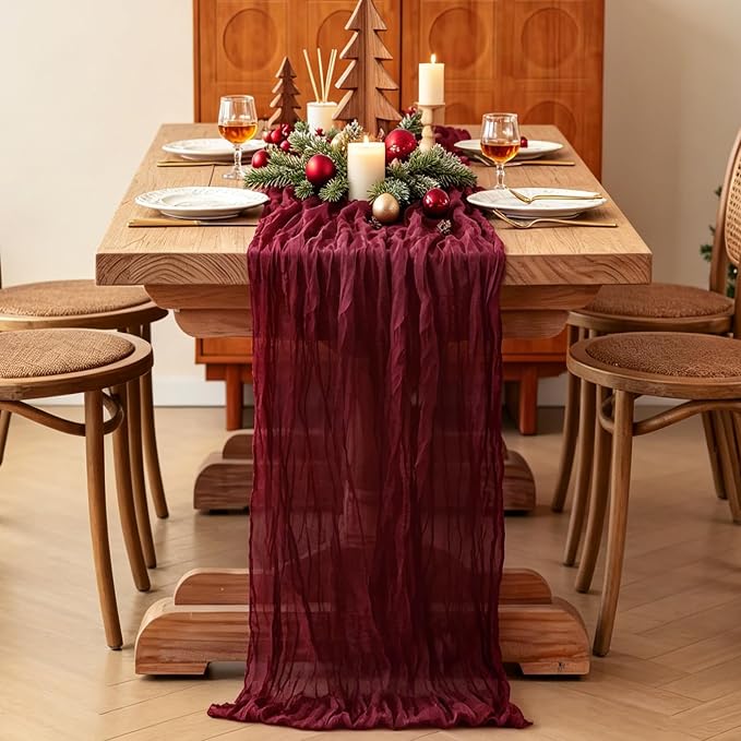 6Pcs Burgundy Table Runner, 10FT Boho Rustic Burgundy Maroon Table Runner - Image 4