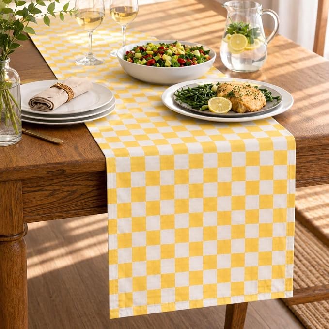 Folkulture Fall Table Runner 72 Inches Long | Cute Checkered | Table Runner by FOLKULTURE