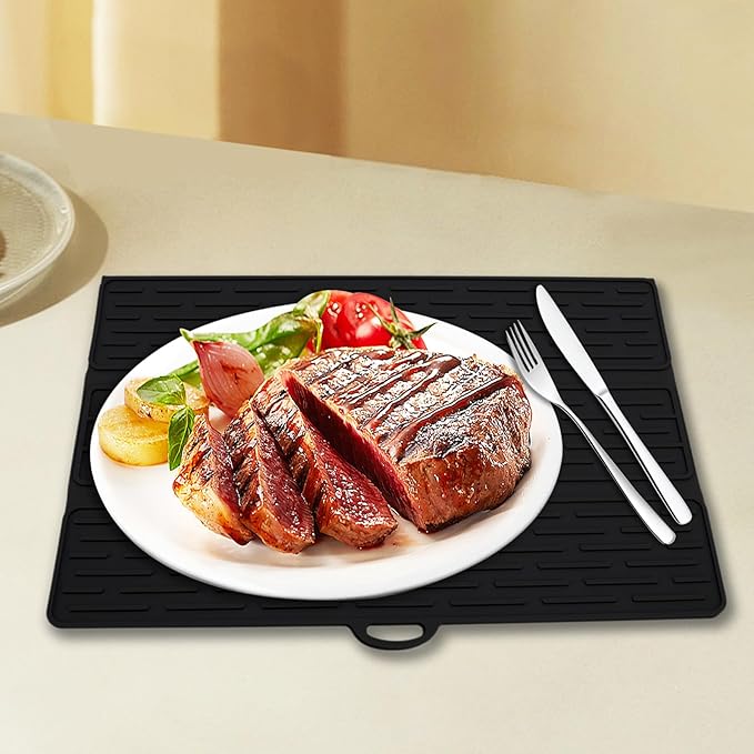 Klyrnd Silicone Dish Drying Mat - Extral Large 20.8" x 15.7" - Heat Resistant Silicone Trivet, Countertop Mat, Dish Draining Mat, Sink Mat, Easy to Clean Foldable Non Slip Dry Pad (Black)