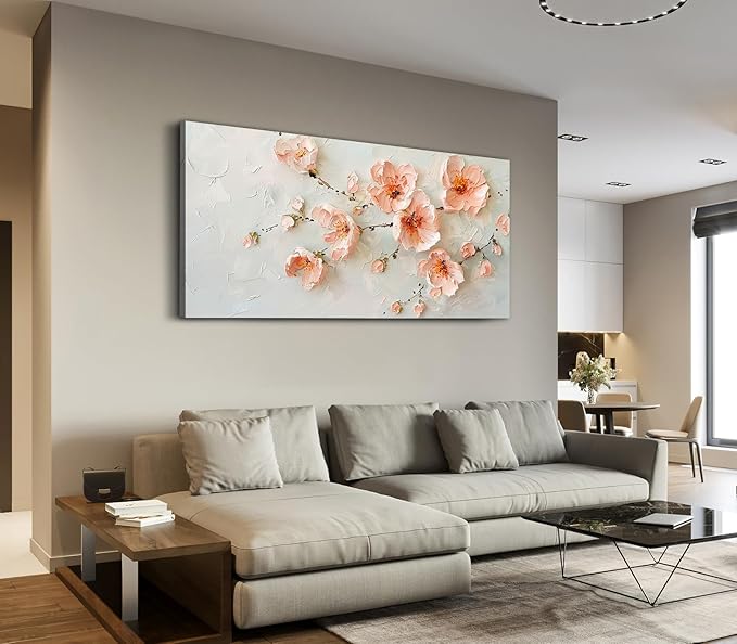ADJUVANT Wall Art Impressionist Pink Floral 48"L x 24"W, Cherry Blossoms Canvas Painting Soft Petals Artwork Pastel Tones Prints Spring Flowers Wall Decor for Living Room Bedroom Bathroom Home Office
