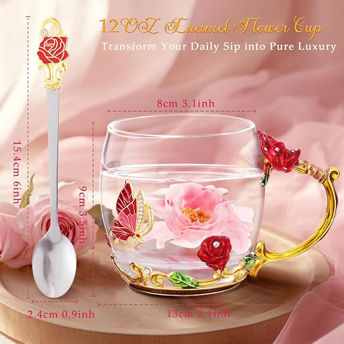 Women Glass Tea Coffee Pretty Cup Set Cute Mug House Warming Butterfly Lover - Image 6