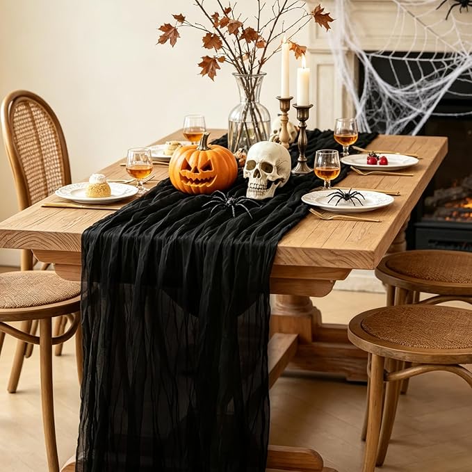 6Pcs Black Table Runner, 10FT Black Cheesecloth Halloween Table Runner - Image 4