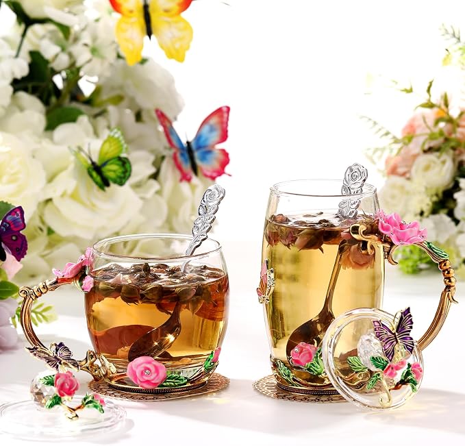 Nuanchu 4 Sets Flower Glass Tea Cups - Image 4