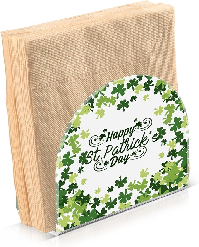 Napkin Holder Happy St Patrick's Day Green Crystal Clear Acrylic Napkin Holders Paper Napkin Holder Dining Table Dispenser for Kitchen Restaurant Home Decor Bar Accessories