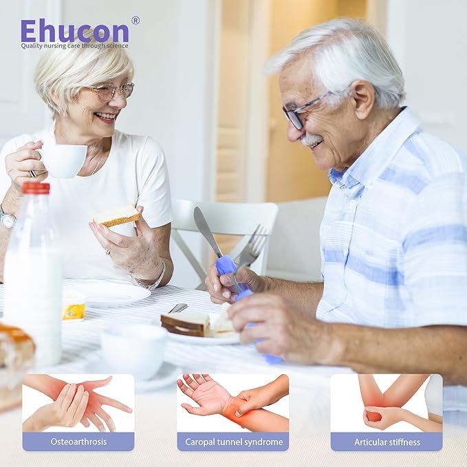 Adaptive Utensils Angled Knife and Fork for Hand Tremors Parkinsons,Weighted Utensils with Non-Slip Easy Grip Handles for Independent Eating (1pcs Straight Knife+1pcs Fork,Purple,Left Hand)